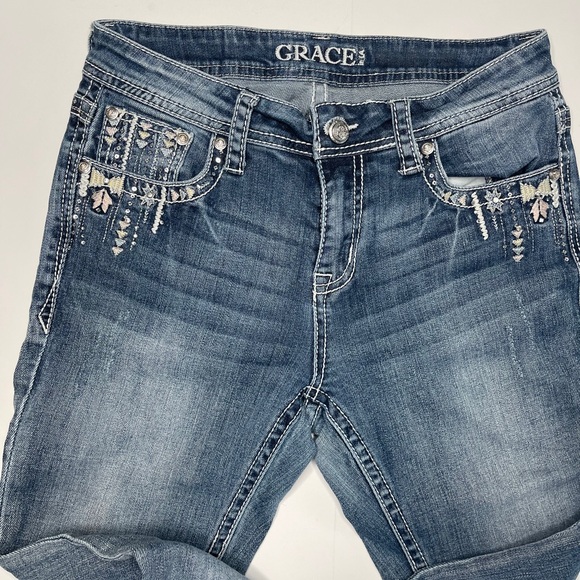 Grace In LA 27 Embroidery Embellished Mid Rise Bootcut Jeans Cowgirl Western - Picture 3 of 4